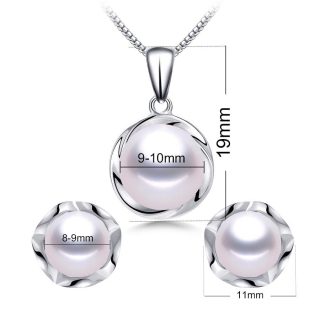 925 Sterling Silver Genuine Natural Freshwater Pearl Pendant Necklace Earrings Women Jewelry Set