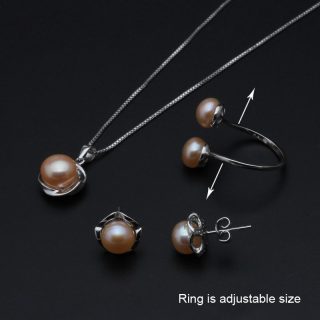 925 Sterling Silver genuine Natural Freshwater Necklace Earrings Women Jewelry Set