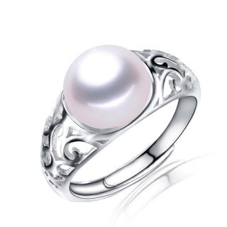 Classic Genuine Natural Freshwater Pearl Sterling Silver Adjustable Ring