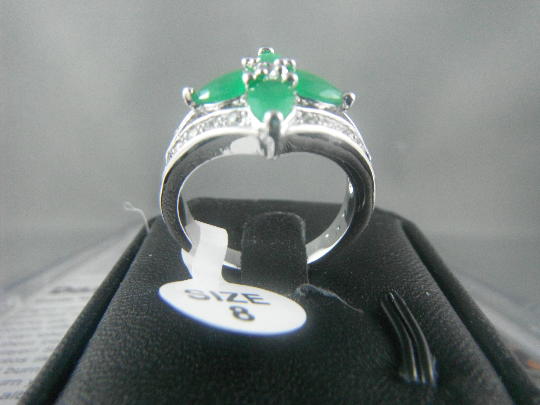 Green Lab Jade Rhinestones Women Ring Fashion Jewelry - Image 3
