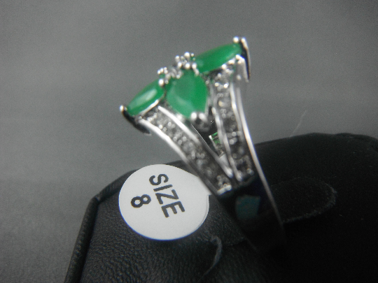 Green Lab Jade Rhinestones Women Ring Fashion Jewelry - Image 2