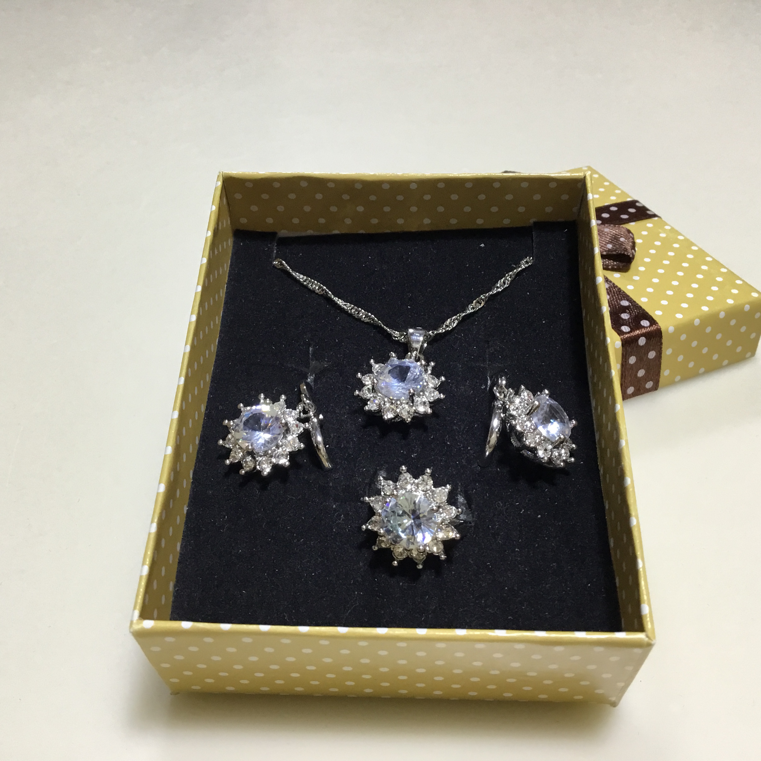 Sterling Silver 925 Cubic Zirconia Earrings Necklace Ring Women Jewelry Flower Set