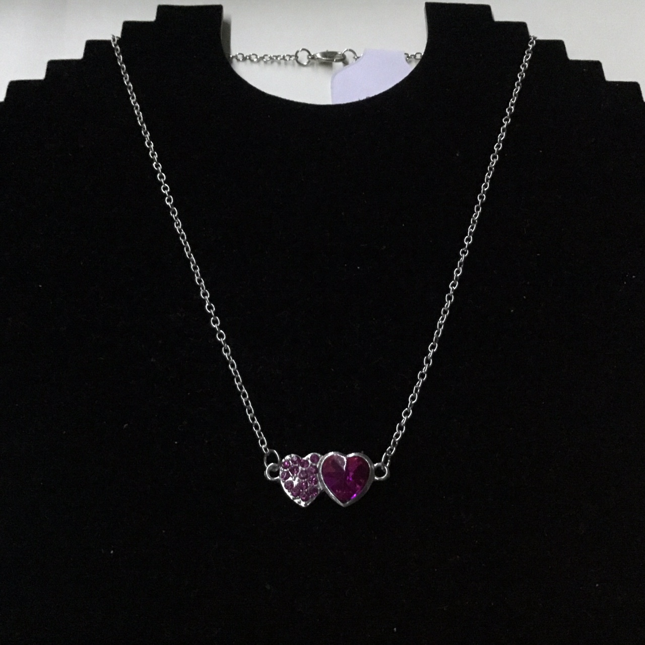 Gorgeous Crystal Zirconia Pink Double Hearts Women Stainless Steel Pendant Necklace - Image 4