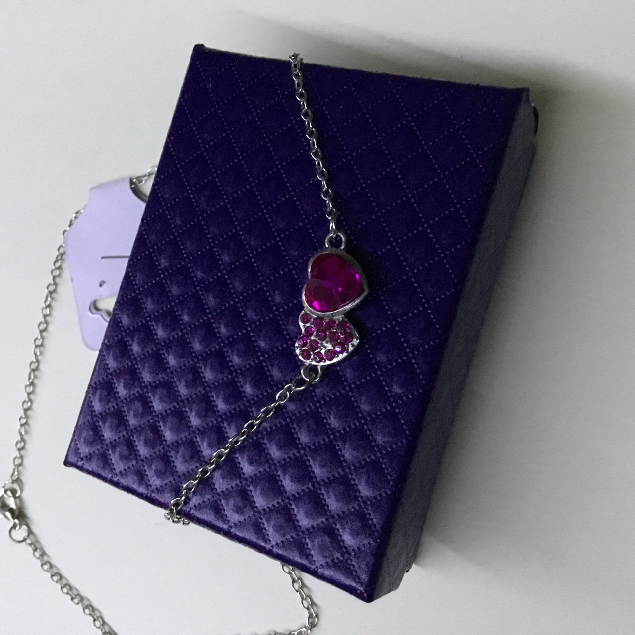 Gorgeous Crystal Zirconia Pink Double Hearts Women Stainless Steel Pendant Necklace - Image 2