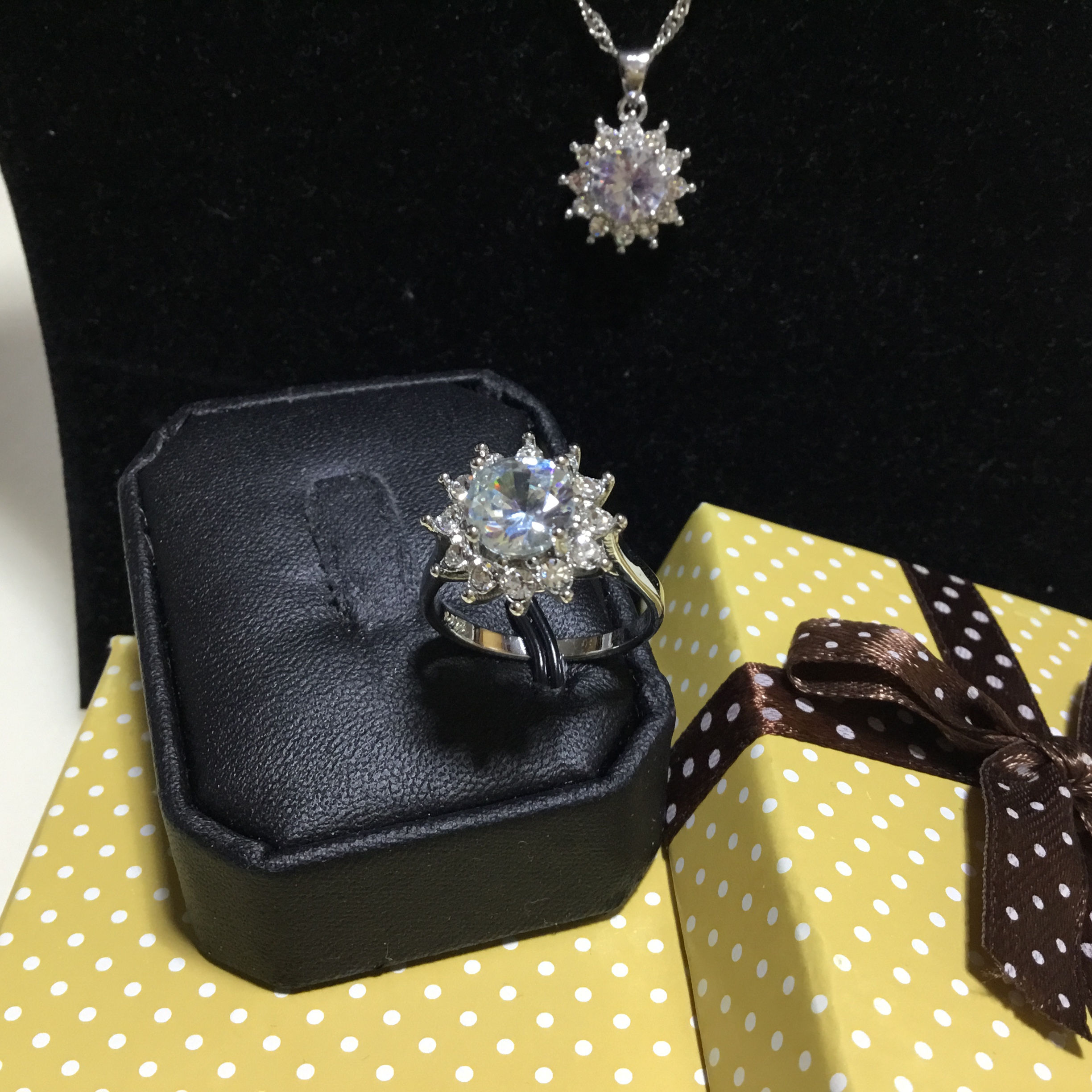 Sterling Silver 925 Cubic Zirconia Earrings Necklace Ring Women Jewelry Flower Set - Image 4