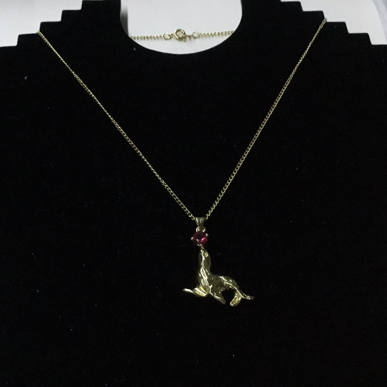 Crystal Zirconia Red Rhinestone Seal Golden Colour Women Necklace