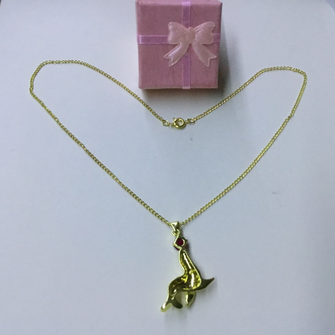 Crystal Zirconia Red Rhinestone Seal Golden Colour Women Necklace - Image 3