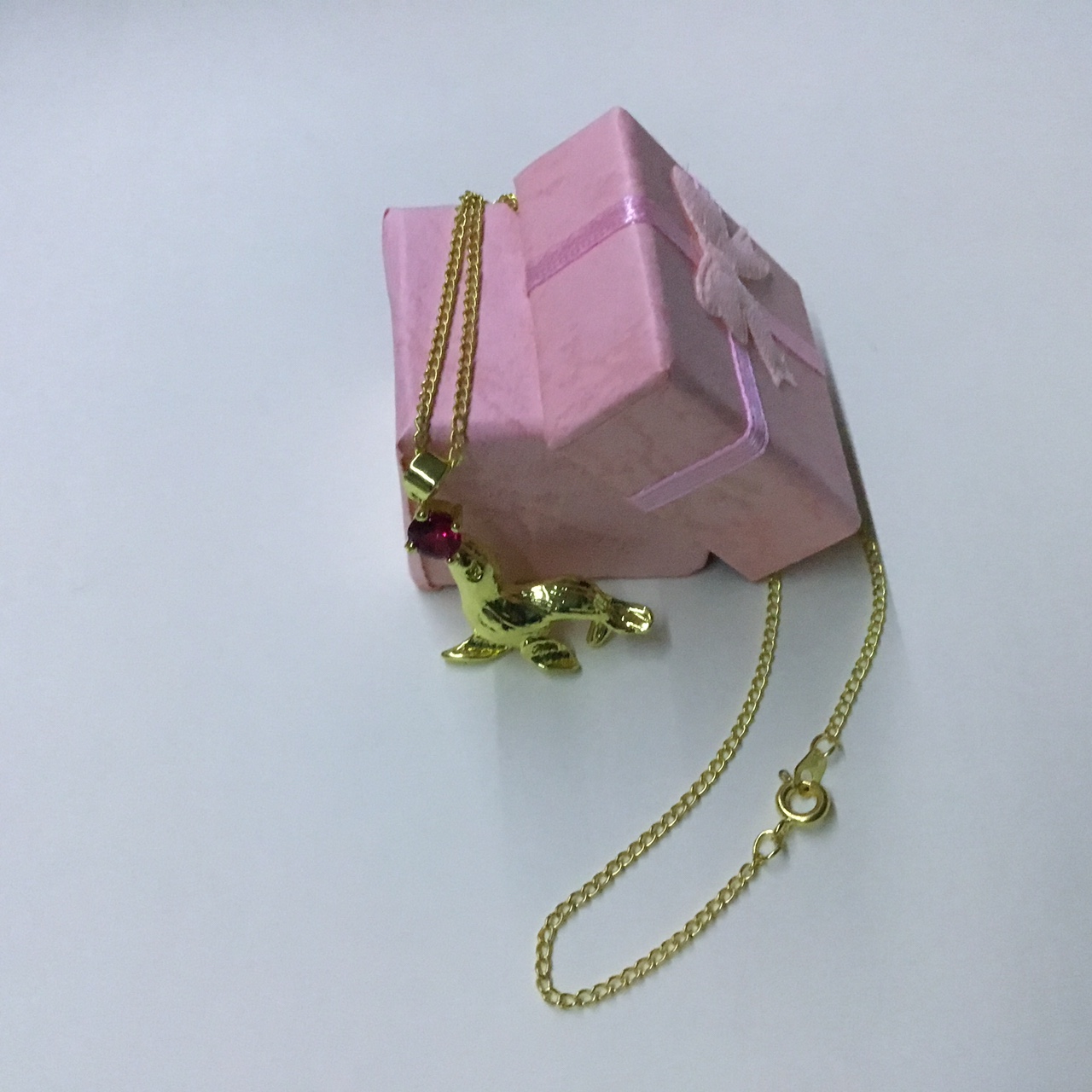 Crystal Zirconia Red Rhinestone Seal Golden Colour Women Necklace - Image 2