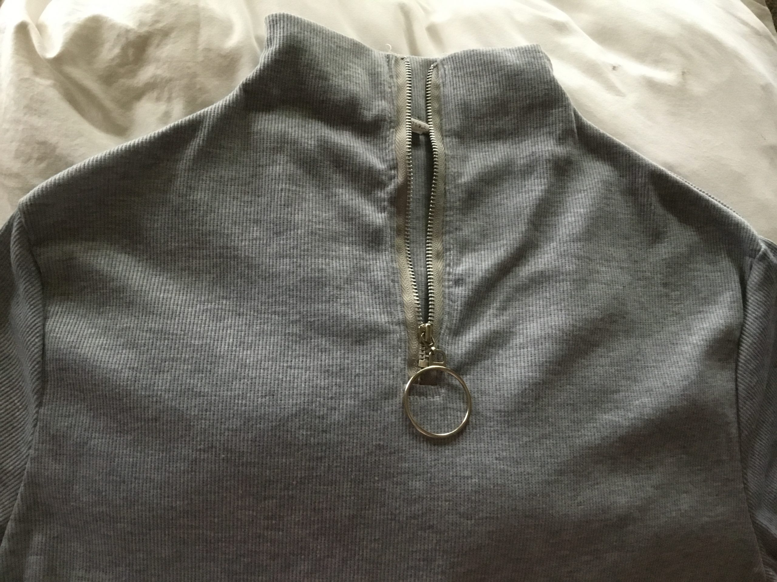 Grey Turtle Neck Zipper Light Sweater Long Sleeve (stretchable)
